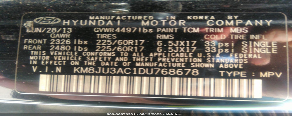 KM8JU3AC1DU768678 2013 HYUNDAI TUCSON photo no. 9