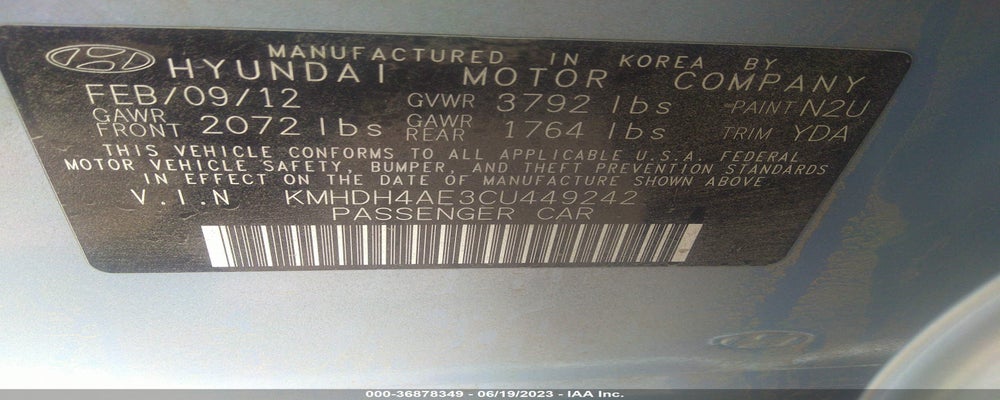 KMHDH4AE3CU449242 2012 HYUNDAI ELANTRA photo no. 9