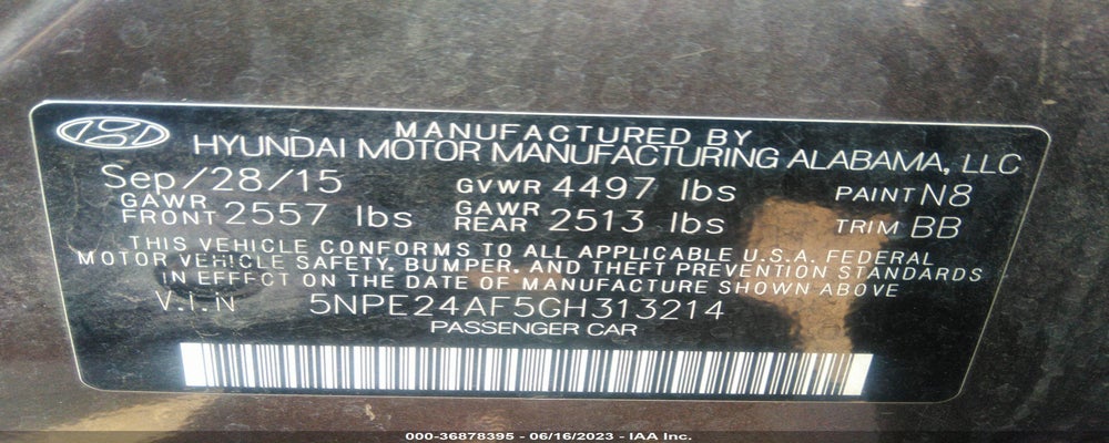 5NPE24AF5GH313214 2016 HYUNDAI SONATA photo no. 9