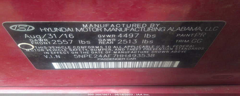 5NPE24AF7HH493538 2017 HYUNDAI SONATA photo no. 9