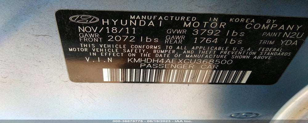 KMHDH4AEXCU368500 2012 HYUNDAI ELANTRA photo no. 9