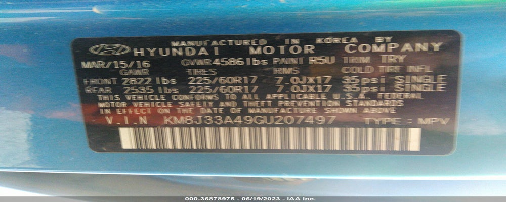 KM8J33A49GU207497 2016 HYUNDAI TUCSON photo no. 9