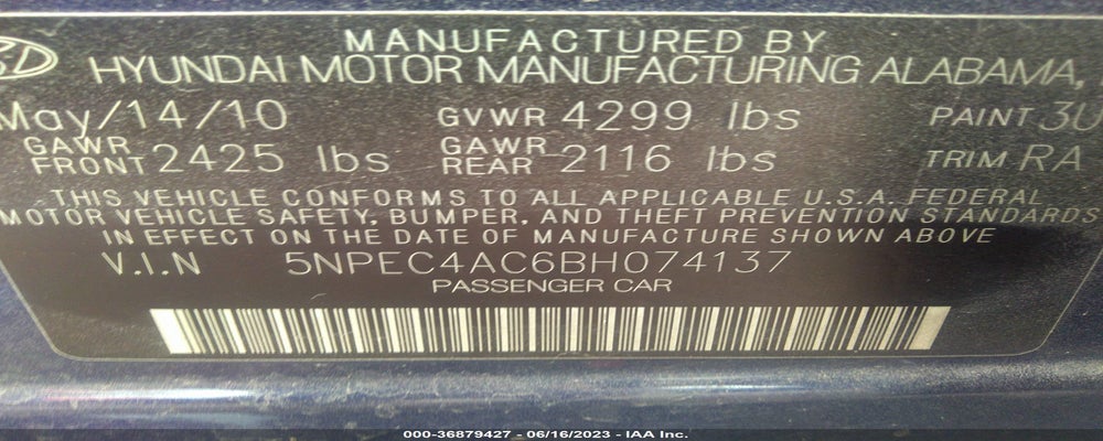5NPEC4AC6BH074137 2011 HYUNDAI SONATA photo no. 9