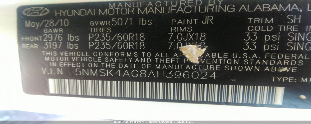 5NMSK4AG8AH396024 2010 HYUNDAI SANTA FE photo no. 9
