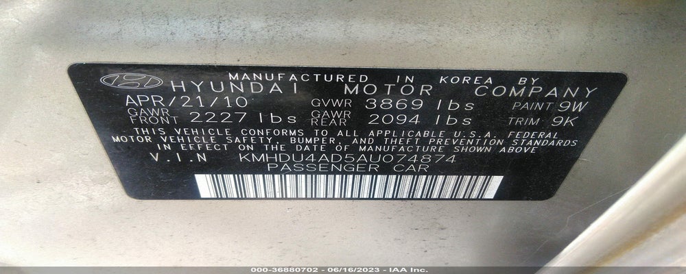 KMHDU4AD5AU074874 2010 HYUNDAI ELANTRA photo no. 9