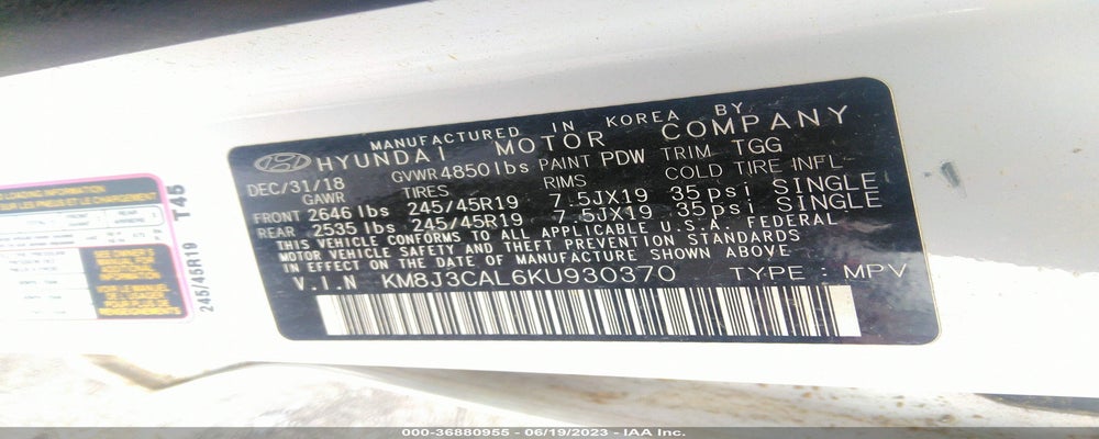 KM8J3CAL6KU930370 2019 HYUNDAI TUCSON photo no. 9