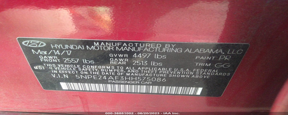 5NPE24AF3HH575086 2017 HYUNDAI SONATA photo no. 9