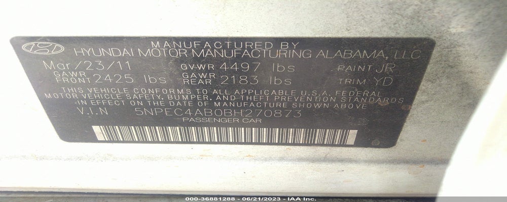 5NPEC4AB0BH270873 2011 HYUNDAI SONATA photo no. 9
