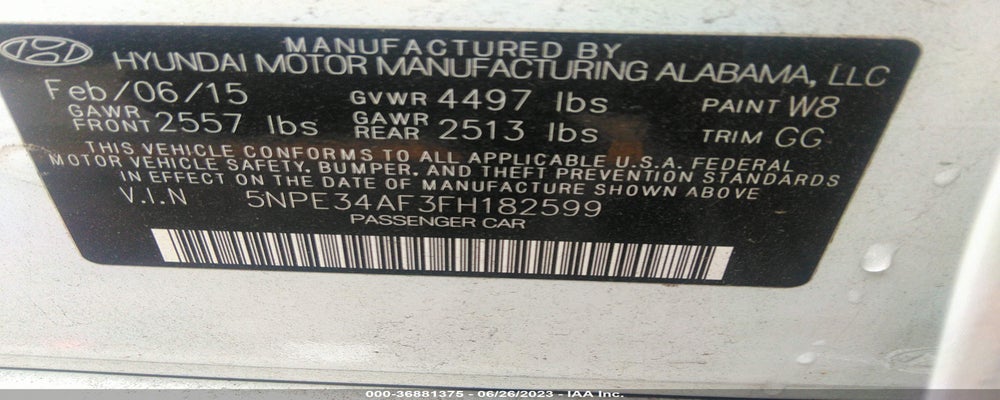 5NPE34AF3FH182599 2015 HYUNDAI SONATA photo no. 9