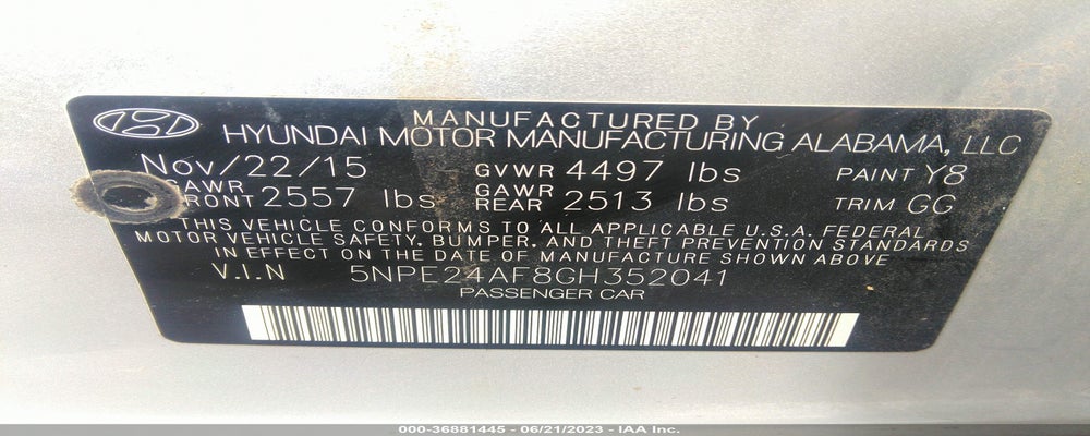 5NPE24AF8GH352041 2016 HYUNDAI SONATA photo no. 9