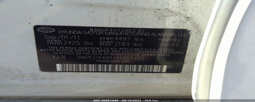 5NPEC4AB1CH367792 2012 HYUNDAI SONATA photo no. 9