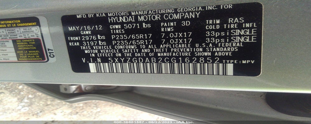 5XYZGDAB2CG162852 2012 HYUNDAI SANTA FE photo no. 9