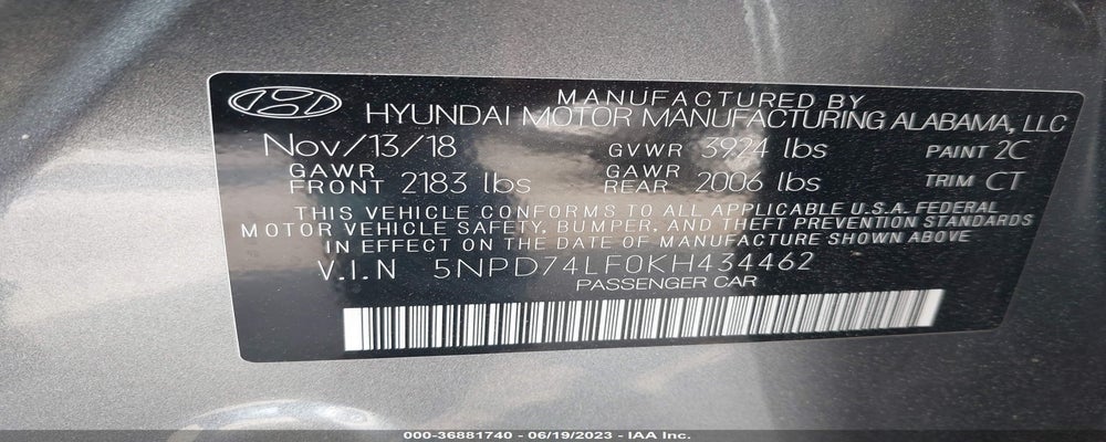 5NPD74LF0KH434462 2019 HYUNDAI ELANTRA photo no. 9