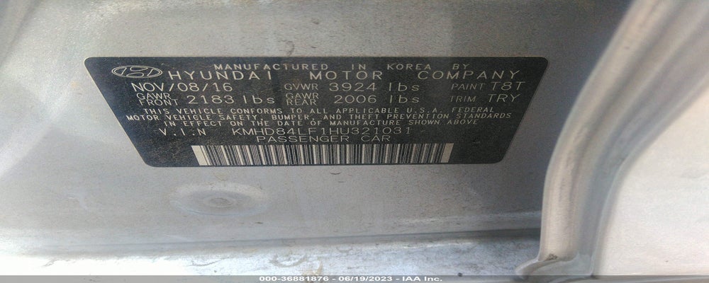KMHD84LF1HU321031 2017 HYUNDAI ELANTRA photo no. 9
