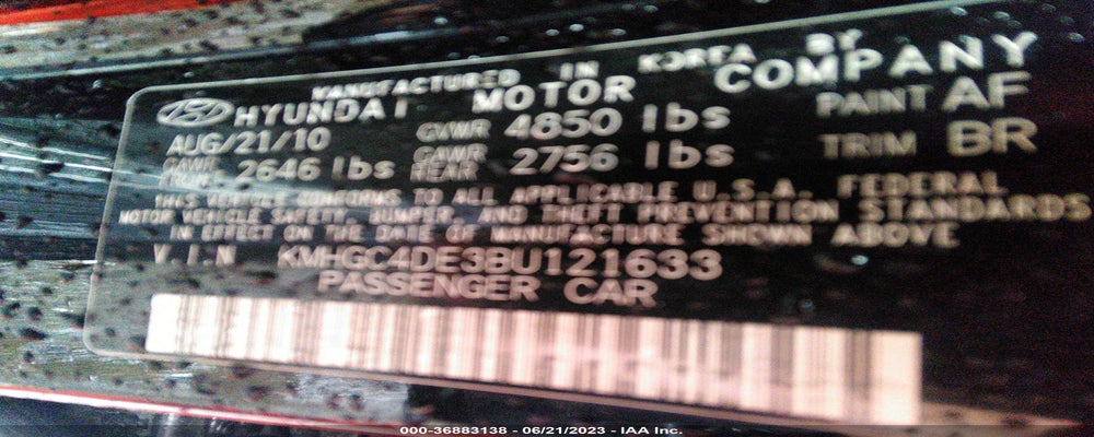KMHGC4DE3BU121633 2011 HYUNDAI GENESIS photo no. 9