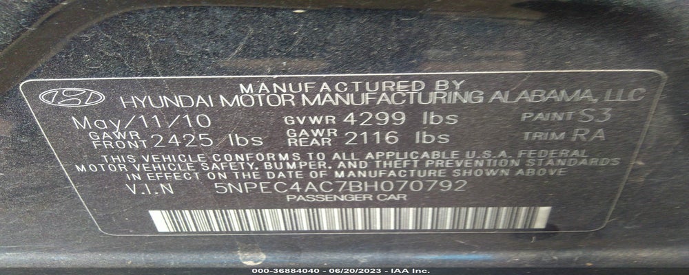 5NPEC4AC7BH070792 2011 HYUNDAI SONATA photo no. 9