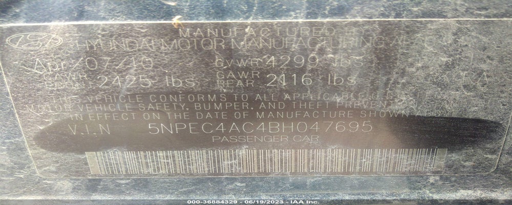 5NPEC4AC4BH047695 2011 HYUNDAI SONATA photo no. 9