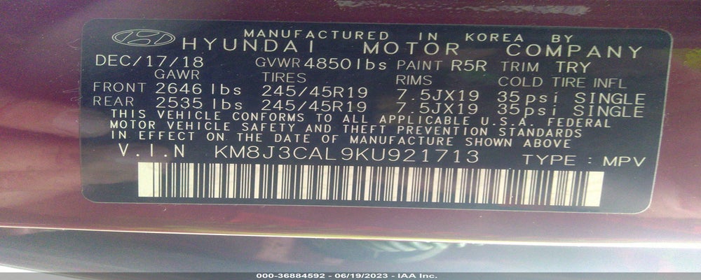 KM8J3CAL9KU921713 2019 HYUNDAI TUCSON photo no. 9