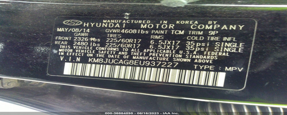 KM8JUCAG8EU937227 2014 HYUNDAI TUCSON photo no. 9
