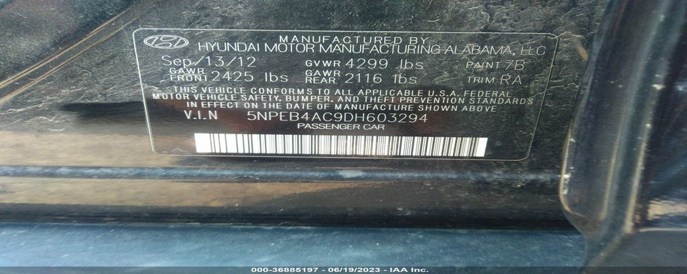5NPEB4AC9DH603294 2013 HYUNDAI SONATA photo no. 9