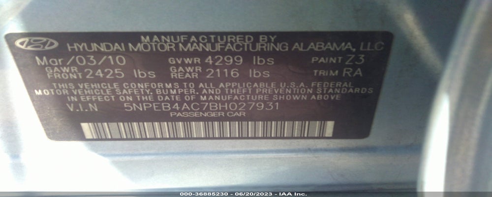5NPEB4AC7BH027931 2011 HYUNDAI SONATA photo no. 9