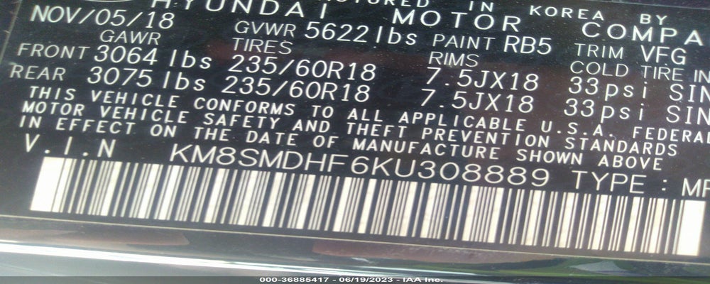 KM8SMDHF6KU308889 2019 HYUNDAI SANTA FE XL photo no. 9