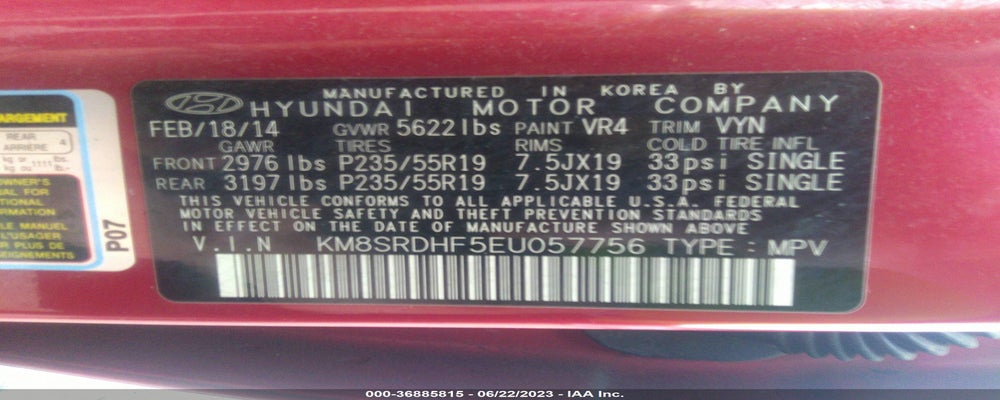 KM8SRDHF5EU057756 2014 HYUNDAI SANTA FE photo no. 9