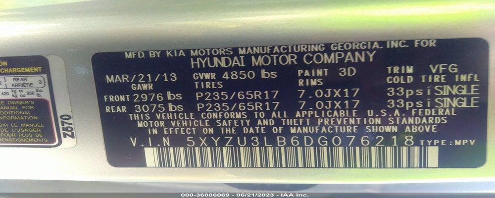 5XYZU3LB6DG076218 2013 HYUNDAI SANTA FE photo no. 9