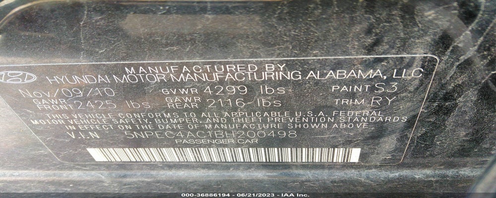 5NPEC4AC1BH200498 2011 HYUNDAI SONATA photo no. 9