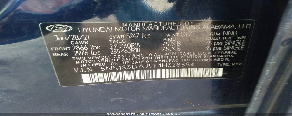5NMS3DAJ9MH328554 2021 HYUNDAI SANTA FE photo no. 9