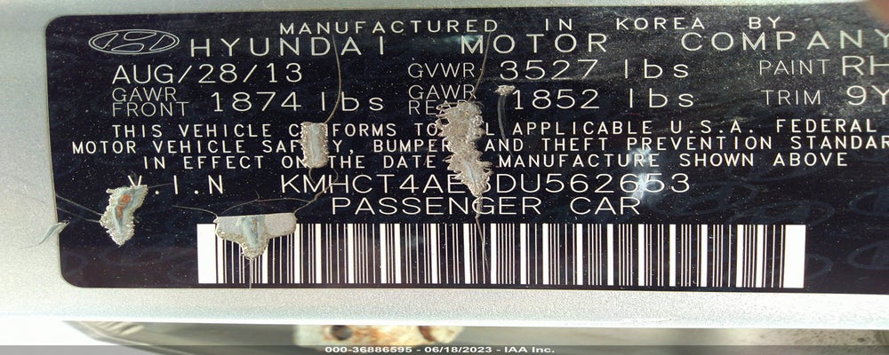 KMHCT4AE3DU562653 2013 HYUNDAI ACCENT photo no. 9