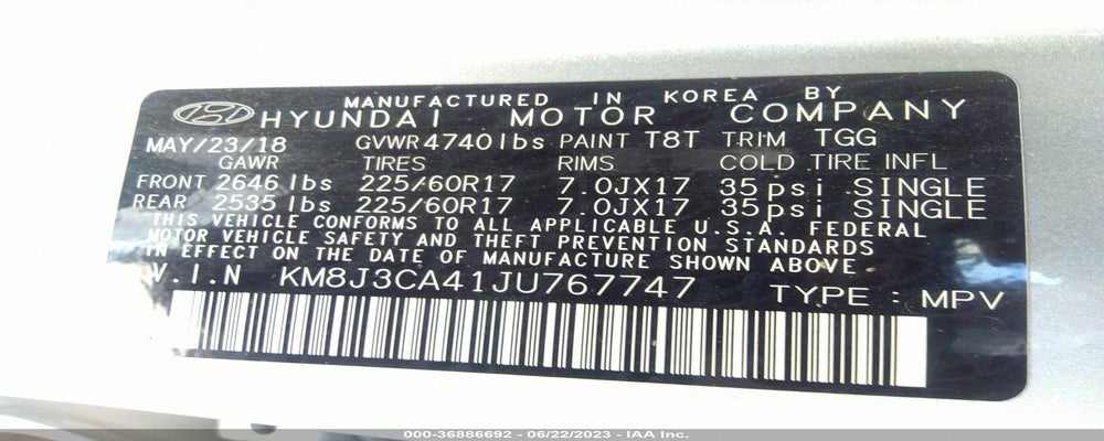 KM8J3CA41JU767747 2018 HYUNDAI TUCSON photo no. 9