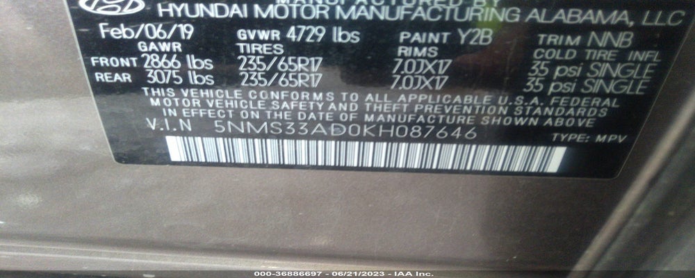 5NMS33AD0KH087646 2019 HYUNDAI SANTA FE photo no. 9