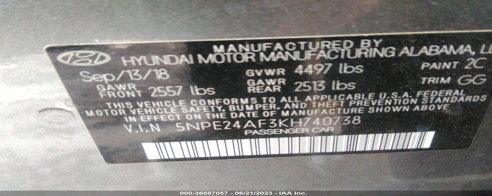 5NPE24AF3KH740738 2019 HYUNDAI SONATA photo no. 9