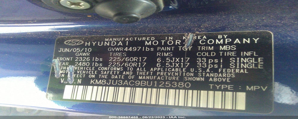 KM8JU3AC9BU125380 2011 HYUNDAI TUCSON photo no. 9