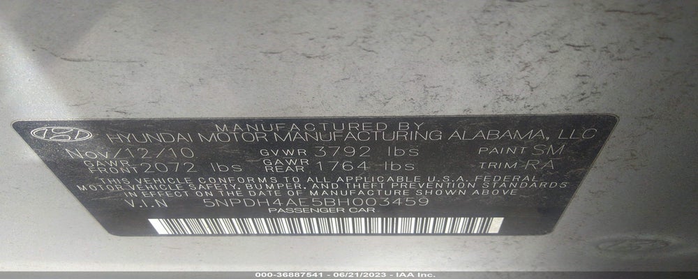 5NPDH4AE5BH003459 2011 HYUNDAI ELANTRA photo no. 9