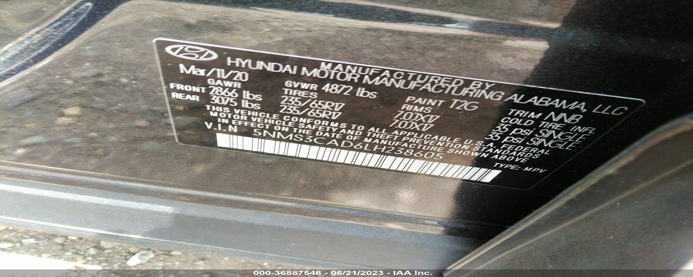 5NMS3CAD6LH238605 2020 HYUNDAI SANTA FE photo no. 9