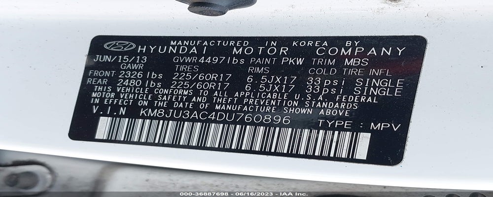 KM8JU3AC4DU760896 2013 HYUNDAI TUCSON photo no. 9