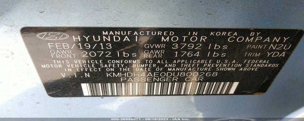 KMHDH4AE0DU800268 2013 HYUNDAI ELANTRA photo no. 9