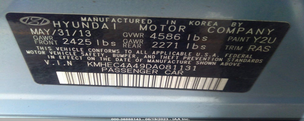 KMHEC4A49DA081131 2013 HYUNDAI SONATA HYBRID photo no. 9