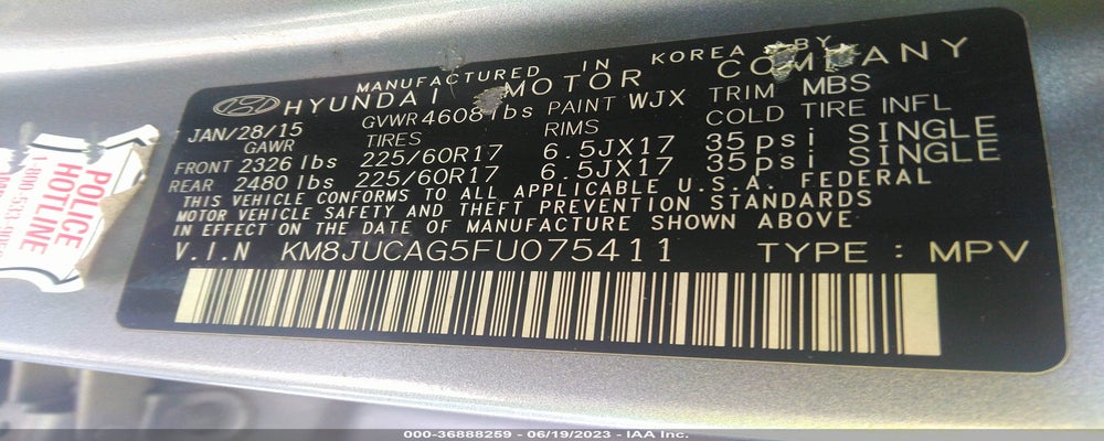 KM8JUCAG5FU075411 2015 HYUNDAI TUCSON photo no. 9
