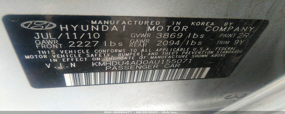 KMHDU4AD0AU155071 2010 HYUNDAI ELANTRA photo no. 9