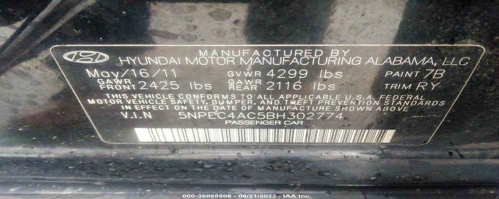 5NPEC4AC5BH302774 2011 HYUNDAI SONATA photo no. 9