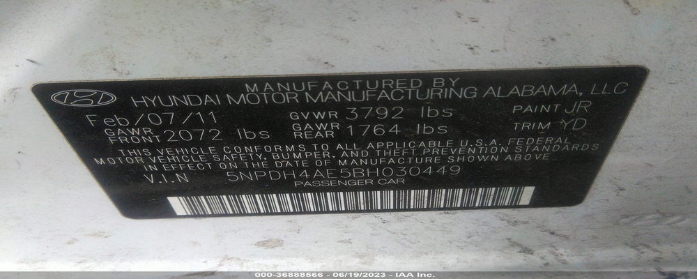 5NPDH4AE5BH030449 2011 HYUNDAI ELANTRA photo no. 9