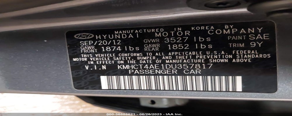 KMHCT4AE1DU357817 2013 HYUNDAI ACCENT photo no. 9