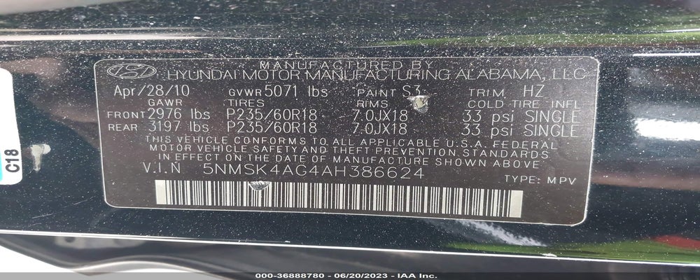 5NMSK4AG4AH386624 2010 HYUNDAI SANTA FE photo no. 9