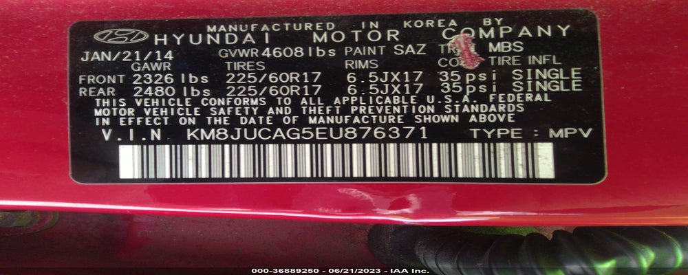 KM8JUCAG5EU876371 2014 HYUNDAI TUCSON photo no. 9
