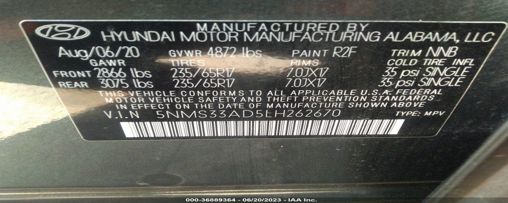 5NMS33AD5LH262670 2020 HYUNDAI SANTA FE photo no. 9