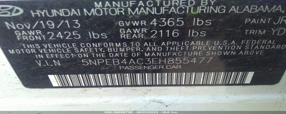 5NPEB4AC3EH855477 2014 HYUNDAI SONATA photo no. 9