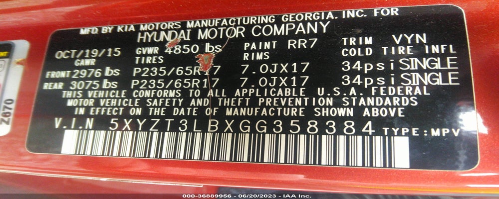 5XYZT3LBXGG358384 2016 HYUNDAI SANTA FE SPORT photo no. 9